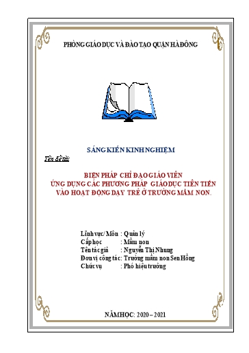 Báo cáo Biện pháp Chỉ đạo giáo viên ứng dụng các phương pháp giáo dục tiên tiến vào hoạt động dạy trẻ ở Trường Mầm non