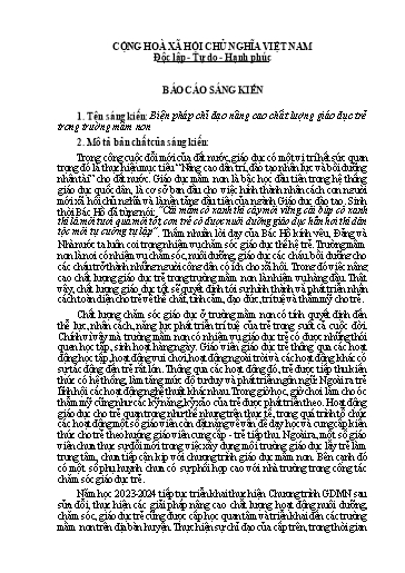 Báo cáo Biện pháp Chỉ đạo nâng cao chất lượng giáo dục trẻ trong Trường Mầm non