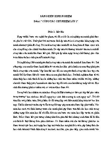 Báo cáo Biện pháp Công tác chủ nhiệm Lớp 1