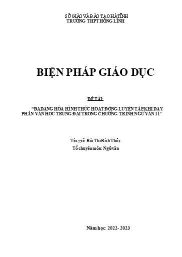 Báo cáo Biện pháp Đa dạng hóa hình thức tổ chức hoạt động luyện tập khi dạy phần văn học Trung đại trong chương trình Ngữ văn 11