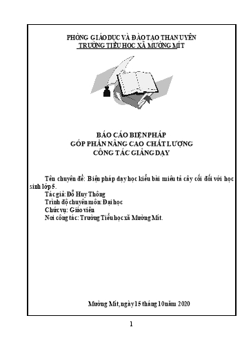 Báo cáo Biện pháp Dạy học kiểu bài miêu tả cây cối đối với học sinh Lớp 5