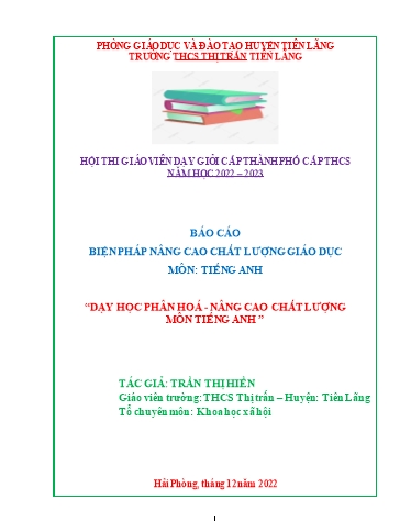 Báo cáo Biện pháp Dạy học phân hóa - Nâng cao chất lượng môn Tiếng Anh