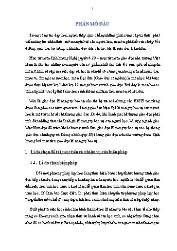 Báo cáo Biện pháp Giáo dục kĩ năng tự bảo vệ cho học sinh thông qua dạy học môn Đạo Đức