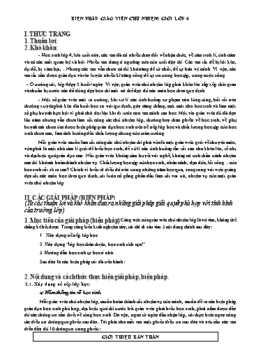 Báo cáo Biện pháp Giáo viên chủ nhiệm giỏi Lớp 4