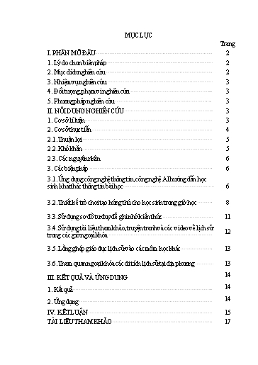 Báo cáo Biện pháp Giúp học sinh học nhanh, nhớ lâu môn Lịch sử Lớp 5