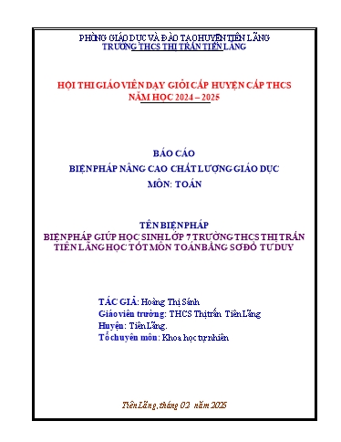 Báo cáo Biện pháp Giúp học sinh Lớp 7 trường THCS Thị trấn Tiên Lãng học tốt môn Toán bằng sơ đồ tư duy