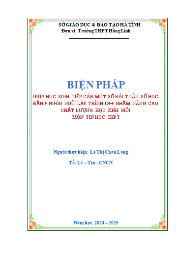 Báo cáo Biện pháp Giúp học sinh tiếp cận một số bài toán số học bằng ngôn ngữ lập trình C++ nhằm nâng cao chất lượng học sinh giỏi môn tin học THPT