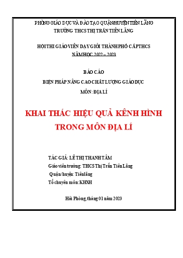 Báo cáo Biện pháp Khai thác hiệu quả kênh hình trong môn Địa Lí