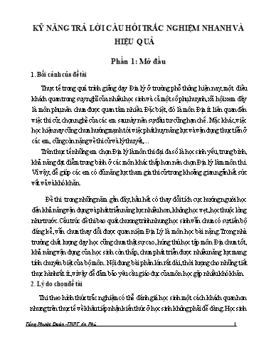 Báo cáo Biện pháp Kỹ năng trả lời câu hỏi trắc nghiệm nhanh và hiệu quả