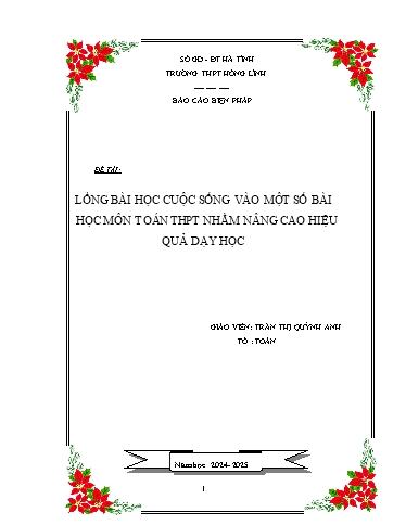 Báo cáo Biện pháp Lồng bài học cuộc sống vào một số bài học môn Toán THPT nhằm nâng cao hiệu quả dạy học