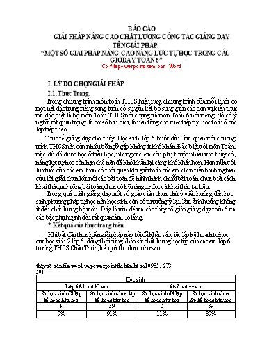 Báo cáo Biện pháp Một số giải pháp nâng cao năng lực tự học trong các giờ dạy Toán 6