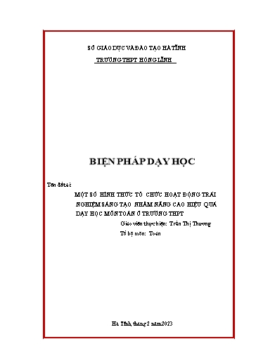 Báo cáo Biện pháp Một số hình thức tổ chức hoạt động TNST nhằm nâng cao hiệu quả
