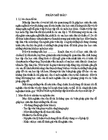 Báo cáo Biện pháp Một số kinh nghiệm dạy tập làm văn cho học sinh Lớp 2