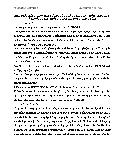 Báo cáo Biện pháp Nâng cao chất lượng công tác giảng dạy môn Tiếng Anh ở trường THCS thông qua hoạt động cặp, nhóm