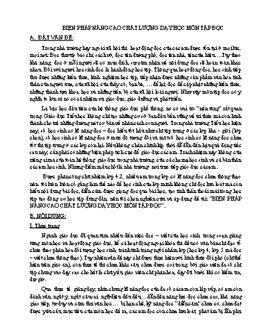 Báo cáo Biện pháp Nâng cao chất lượng dạy học môn Tập đọc