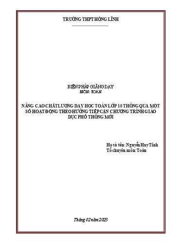 Báo cáo Biện pháp Nâng cao chất lượng dạy học toán lớp 10 thông qua một số hoạt động theo hướng tiếp cận chương trình giáo dục phổ thông mới