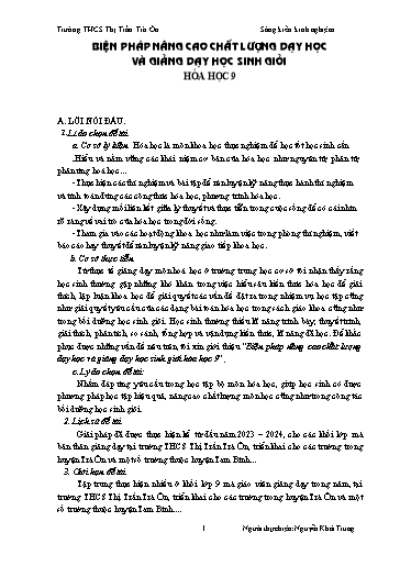 Báo cáo Biện pháp Nâng cao chất lượng dạy học và giảng dạy học sinh giỏi Hóa học 9