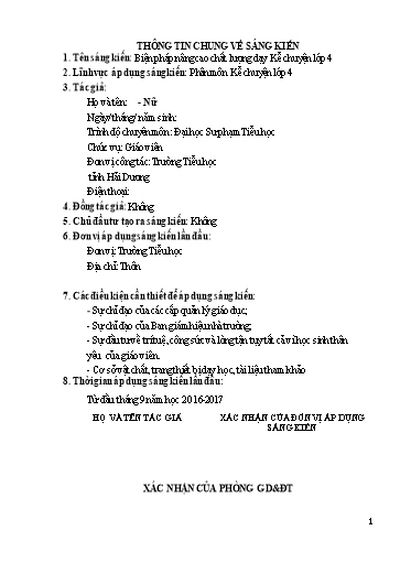 Báo cáo Biện pháp Nâng cao chất lượng dạy Kể chuyện Lớp 4
