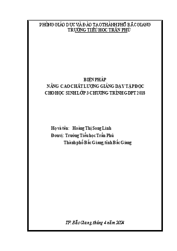 Báo cáo Biện pháp Nâng cao chất lượng giảng dạy tập đọc cho học sinh Lớp 3 chương trình GDPT 2018
