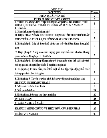 Báo cáo Biện pháp Nâng cao chất lượng giáo dục thể chất cho trẻ lớp 4 - 5 tuổi A6, trường Mầm non Nam Sơn
