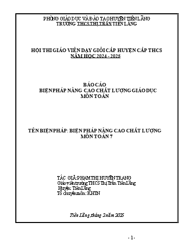 Báo cáo Biện pháp Nâng cao chất lượng môn Toán 7
