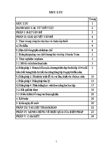 Báo cáo Biện pháp Nâng cao chất lượng thi vào Lớp 10 THPT môn Toán