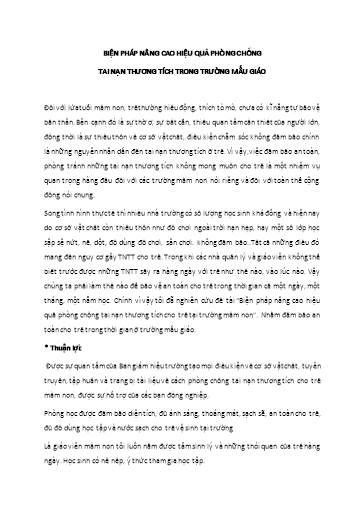 Báo cáo Biện pháp Nâng cao hiệu quả phòng chống tai nạn thương tích trong trường Mẫu giáo