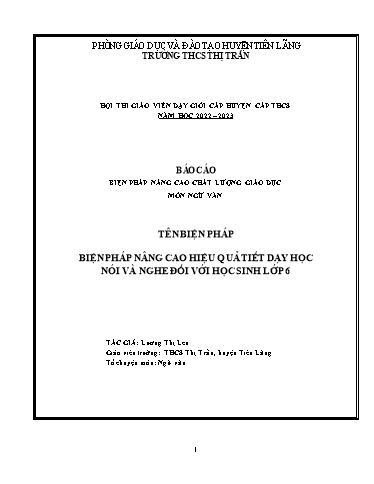 Báo cáo Biện pháp Nâng cao hiệu quả tiết dạy học nói và nghe đối với học sinh Lớp 6