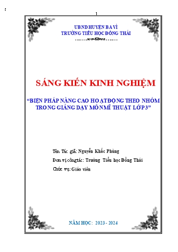 Báo cáo Biện pháp Nâng cao hoạt động theo nhóm trong giảng dạy môn Mĩ thuật Lớp 3