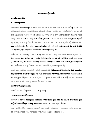 Báo cáo Biện pháp Nâng cao khả năng tự tin trong giao tiếp cho trẻ 5-6 tuổi thông qua một số hoạt động ở trường mầm non