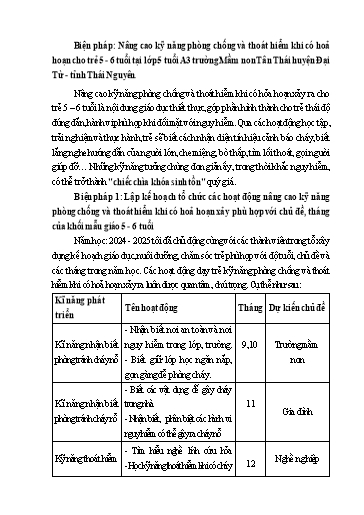 Báo cáo Biện pháp Nâng cao kỹ năng phòng chống và thoát hiểm khi có hoả hoạn cho trẻ 5 - 6 tuổi tại Lớp 5 tuổi A3 trường Mầm non Tân Thái huyện Đại Từ - Tỉnh Thái Nguyên