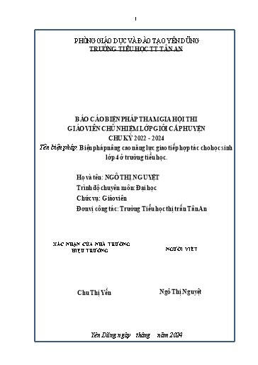 Báo cáo Biện pháp Nâng cao năng lực giao tiếp hợp tác cho học sinh Lớp 4 ở Trường Tiểu học