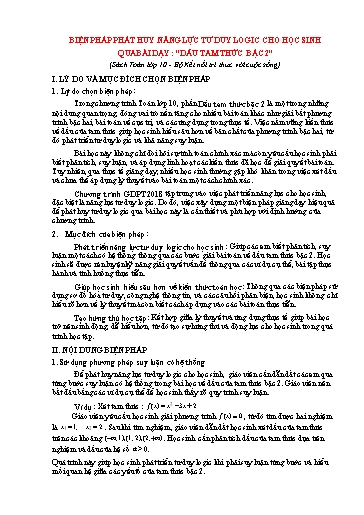 Báo cáo Biện pháp Phát huy năng lực tư duy logic cho học sinh qua bài dạy Dấu tam thức bậc 2