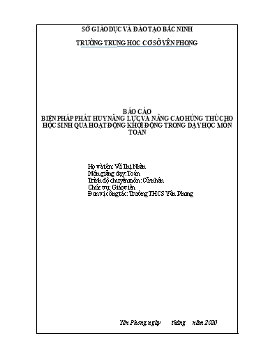 Báo cáo Biện pháp Phát huy năng lực và nâng cao hứng thú cho học sinh qua hoạt động khởi động trong dạy học môn Toán