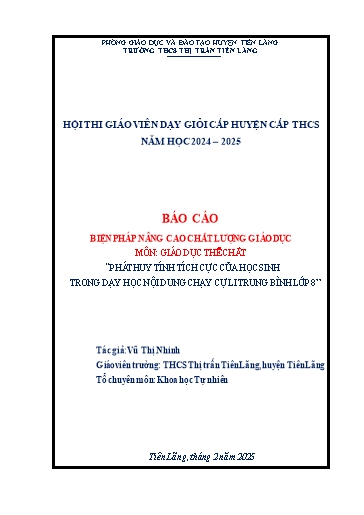 Báo cáo Biện pháp Phát huy tính tích cực của học sinh trong dạy học nội dung chạy cự li trung bình Lớp 8