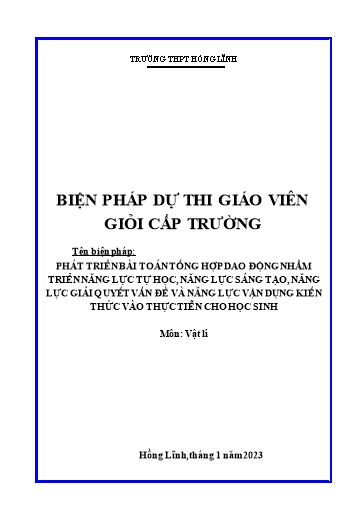 Báo cáo Biện pháp Phát triển bài toán tổng hợp dao động nhằm phát triển năng lực tự học, năng lực sáng tạo, năng lực giải quyết vấn đề và năng lực vận dụng kiến thức vào thực tiễn cho học sinh