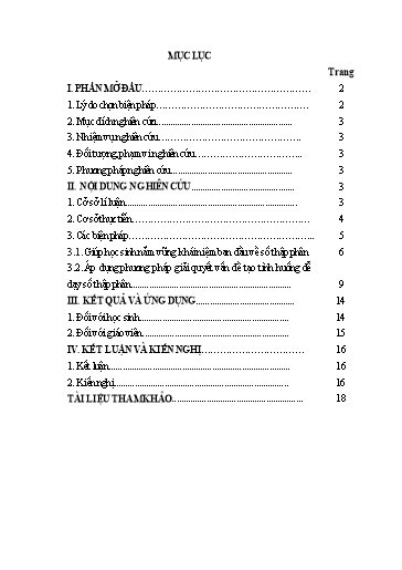 Báo cáo Biện pháp Phát triển năng lực tự học và giải quyết vấn đề trong dạy học số thập phân cho học sinh Lớp 5