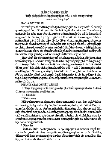 Báo cáo Biện pháp Phát triển ngôn ngữ cho trẻ 3- 4 tuổi trong Trường Mầm non Đồng Lạc