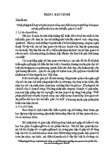 Báo cáo Biện pháp Phối hợp với phụ huynh nâng cao chất lượng hoạt động làm quen với tác phẩm văn học cho trẻ Mẫu giáo 4-5 tuổi