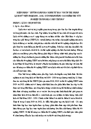 Báo cáo Biện pháp Phương pháp hướng dẫn học sinh tự học và ôn thi phần Lịch sử Việt Nam 1858 – 1918, góp phần nâng cao điểm thi tốt nghiệp THPT