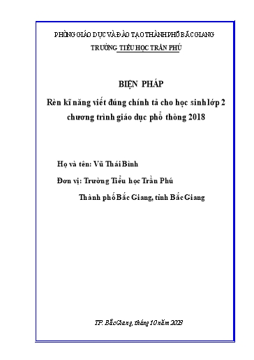 Báo cáo Biện pháp Rèn kĩ năng viết đúng chính tả cho học sinh Lớp 2 chương trình giáo dục phổ thông 2018