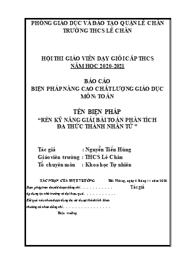 Báo cáo Biện pháp Rèn kỹ năng giải bài toán phân tích đa thức thành nhân tử