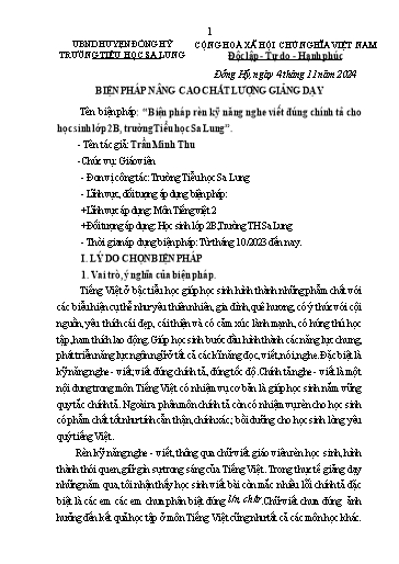 Báo cáo Biện pháp Rèn kỹ năng nghe viết đúng chính tả cho học sinh Lớp 2B, trường Tiểu học Sa Lung