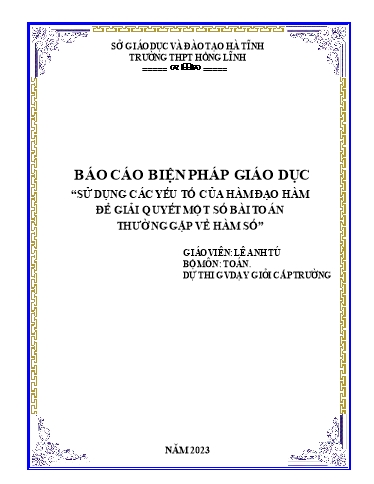 Báo cáo Biện pháp Sử dụng các yếu tố của hàm đạo hàm để giải quyết một số bài toán thường gặp về hàm số