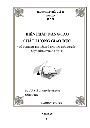 Báo cáo Biện pháp Sử dụng đồ thị hàm số bậc hai giải quyết một số bài Toán Lớp 10