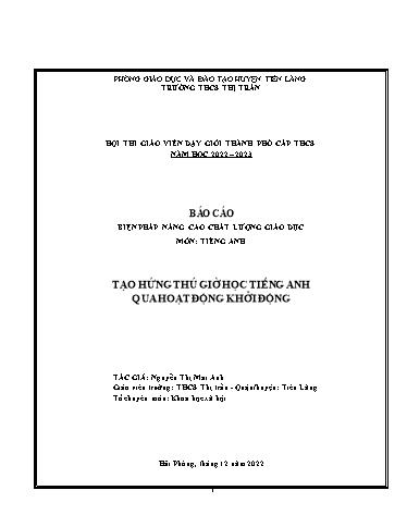 Báo cáo Biện pháp Tạo hứng thú giờ học tiếng Anh qua hoạt động khởi động
