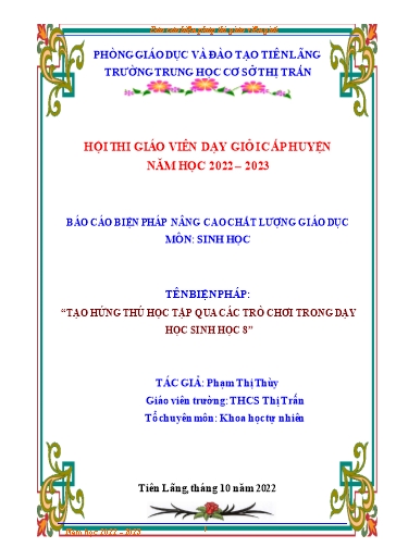 Báo cáo Biện pháp Tạo hứng thú học tập qua các trò chơi trong dạy học Sinh học 8