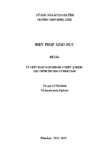 Báo cáo Biện pháp Tổ chức hoạt động nhóm có hiệu quả khi dạy chùm thơ Hai-cư Nhật Bản