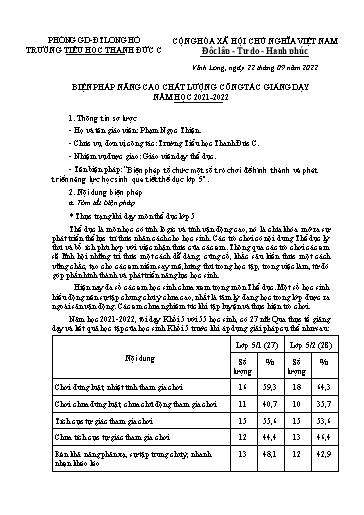 Báo cáo Biện pháp Tổ chức một số trò chơi để hình thành và phát triển năng lực học sinh qua tiết thể dục Lớp 5