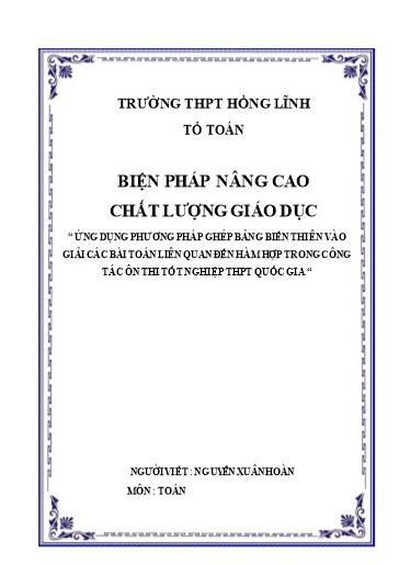 Báo cáo Biện pháp Ứng dụng phương pháp ghép bảng biến thiên vào giải các bài toán liên quan đến hàm hợp trong công tác ôn thi tốt nghiệp THPT Quốc Gia